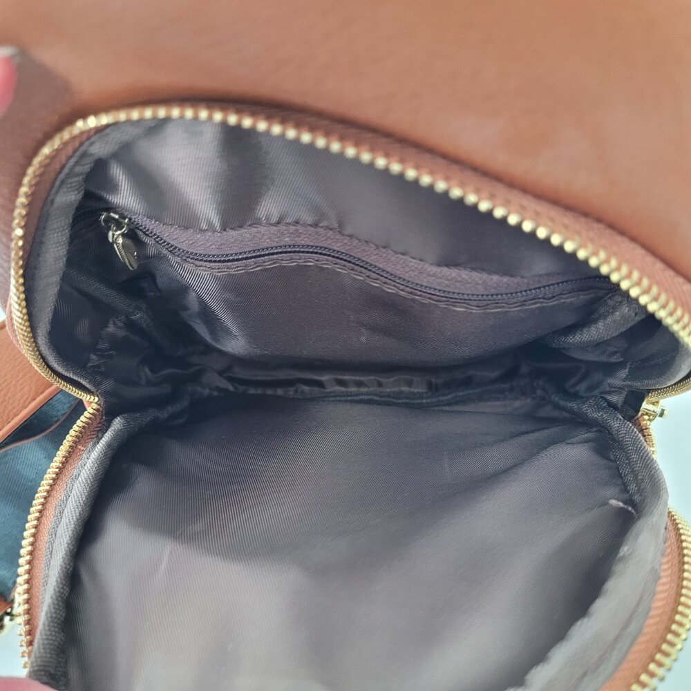 INICAT Small Crossbody Sling Bag Cognac Brown Vegan Leather Quiet Luxury NWOT - Picture 6 of 13